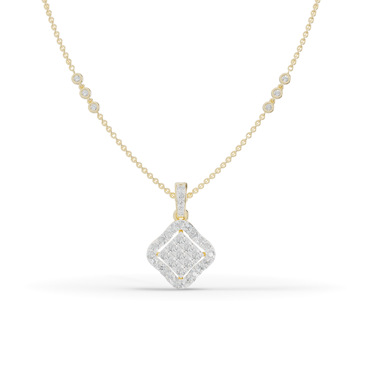 Guru Jewel's Bright Pave Accents with  Pretty Framed Square Pendant for Her