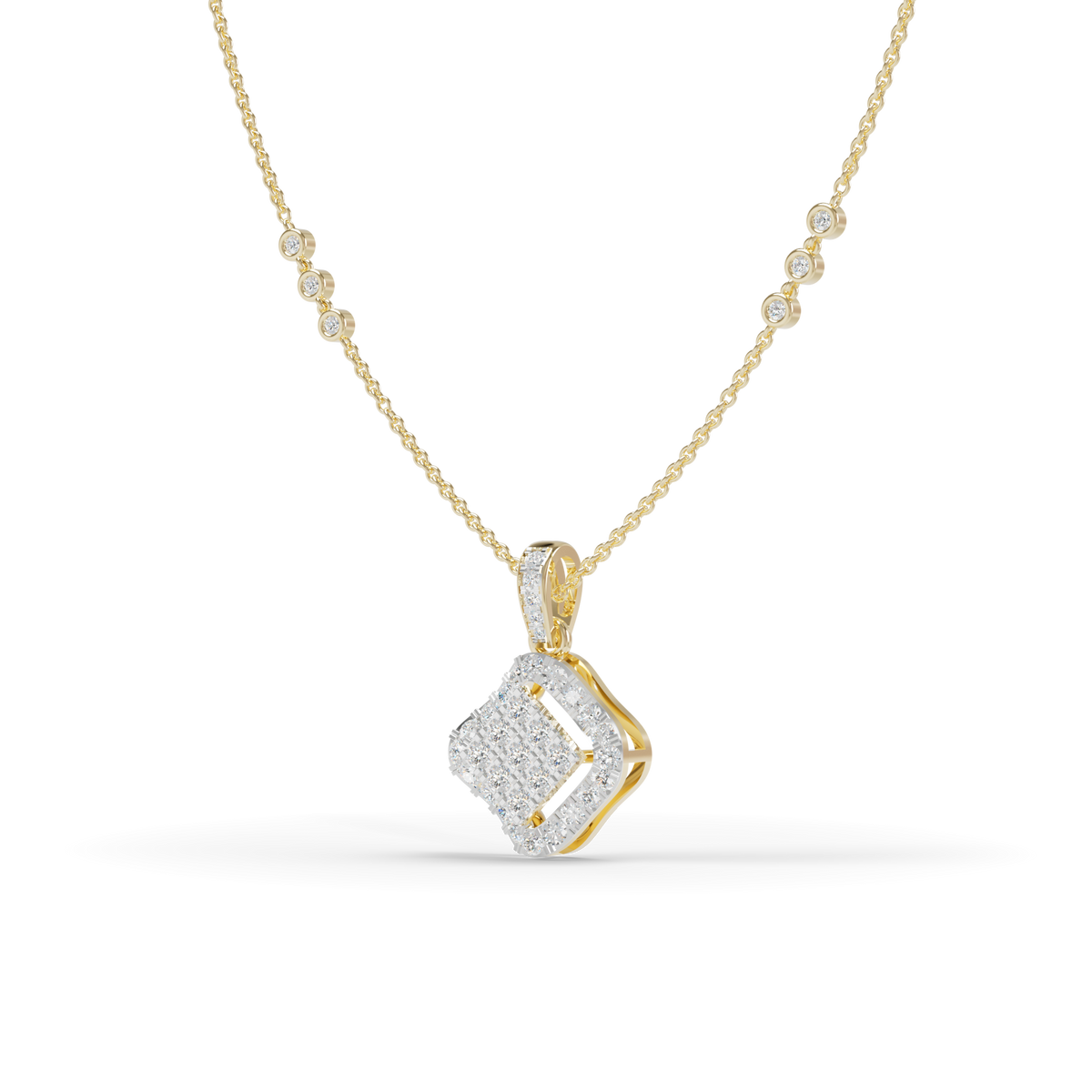 Guru Jewel's Bright Pave Accents with  Pretty Framed Square Pendant for Her