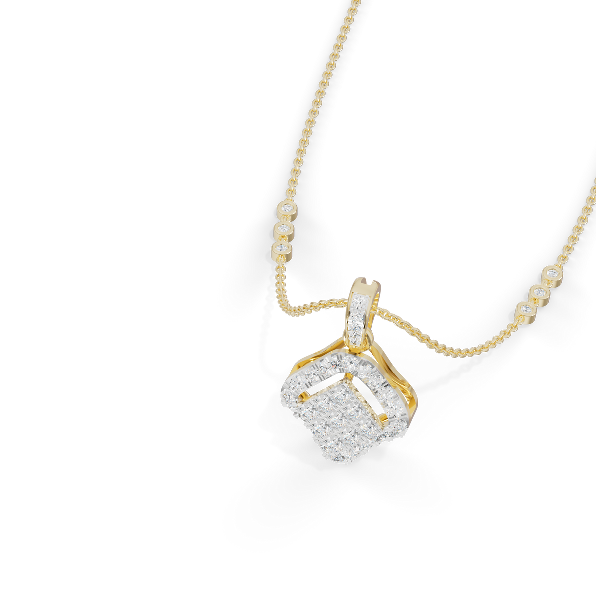 Guru Jewel's Bright Pave Accents with  Pretty Framed Square Pendant for Her