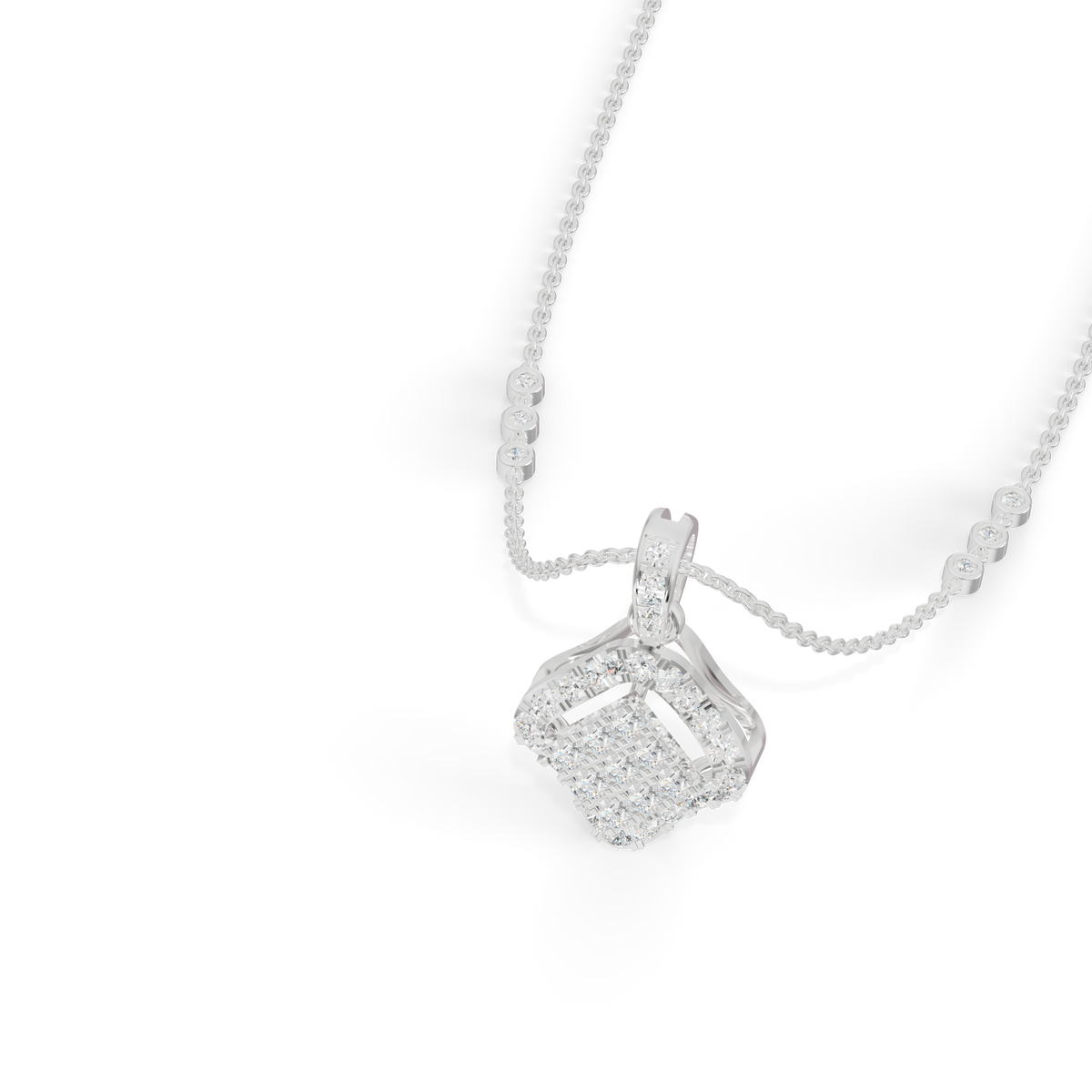 Guru Jewel's Bright Pave Accents with  Pretty Framed Square Pendant for Her
