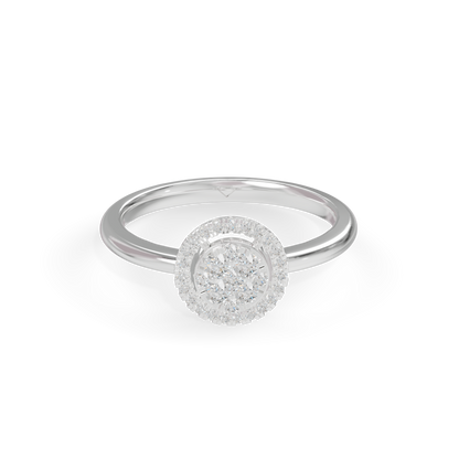Guru Jewel's Circular Halo and Cluster Diamond Silver Ring for Her