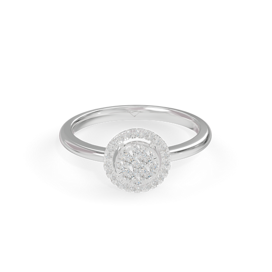 Guru Jewel's Circular Halo and Cluster Diamond Silver Ring for Her