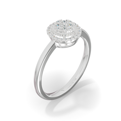 Guru Jewel's Circular Halo and Cluster Diamond Silver Ring for Her
