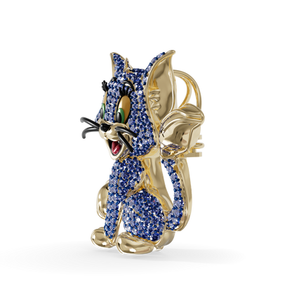 Guru Jewel's Playful Blue Sapphire Crystal Cat Pendant for Her
