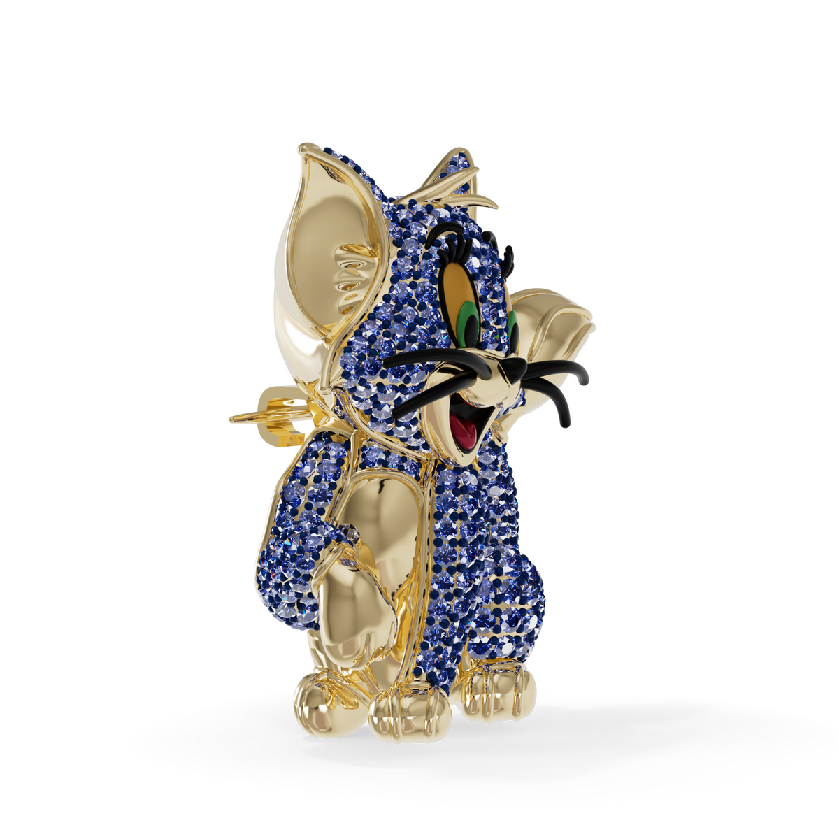 Guru Jewel's Playful Blue Sapphire Crystal Cat Pendant for Her