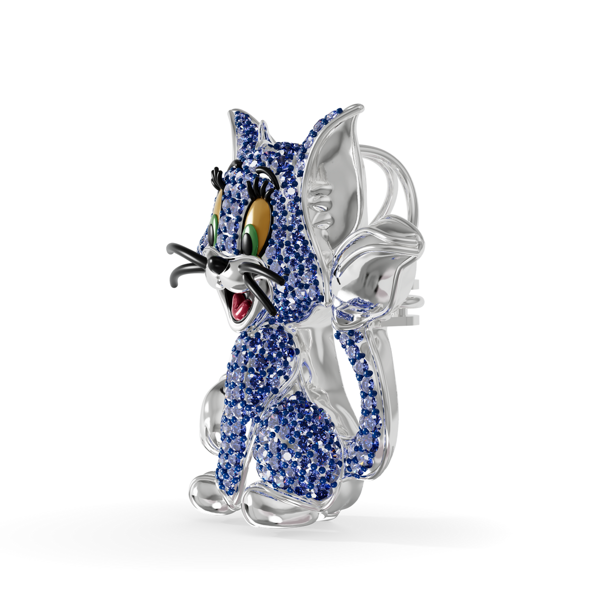 Guru Jewel's Playful Blue Sapphire Crystal Cat Pendant for Her