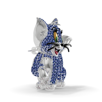 Guru Jewel's Playful Blue Sapphire Crystal Cat Pendant for Her