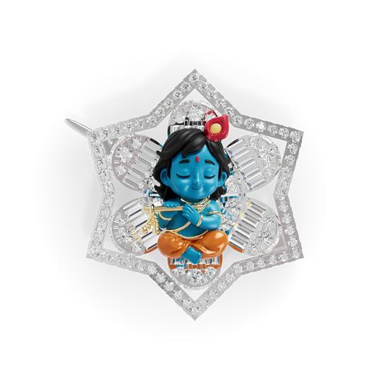 Guru Jewel's Cute Bal Gopal Krishna Silver & Diamond Pendant for Her