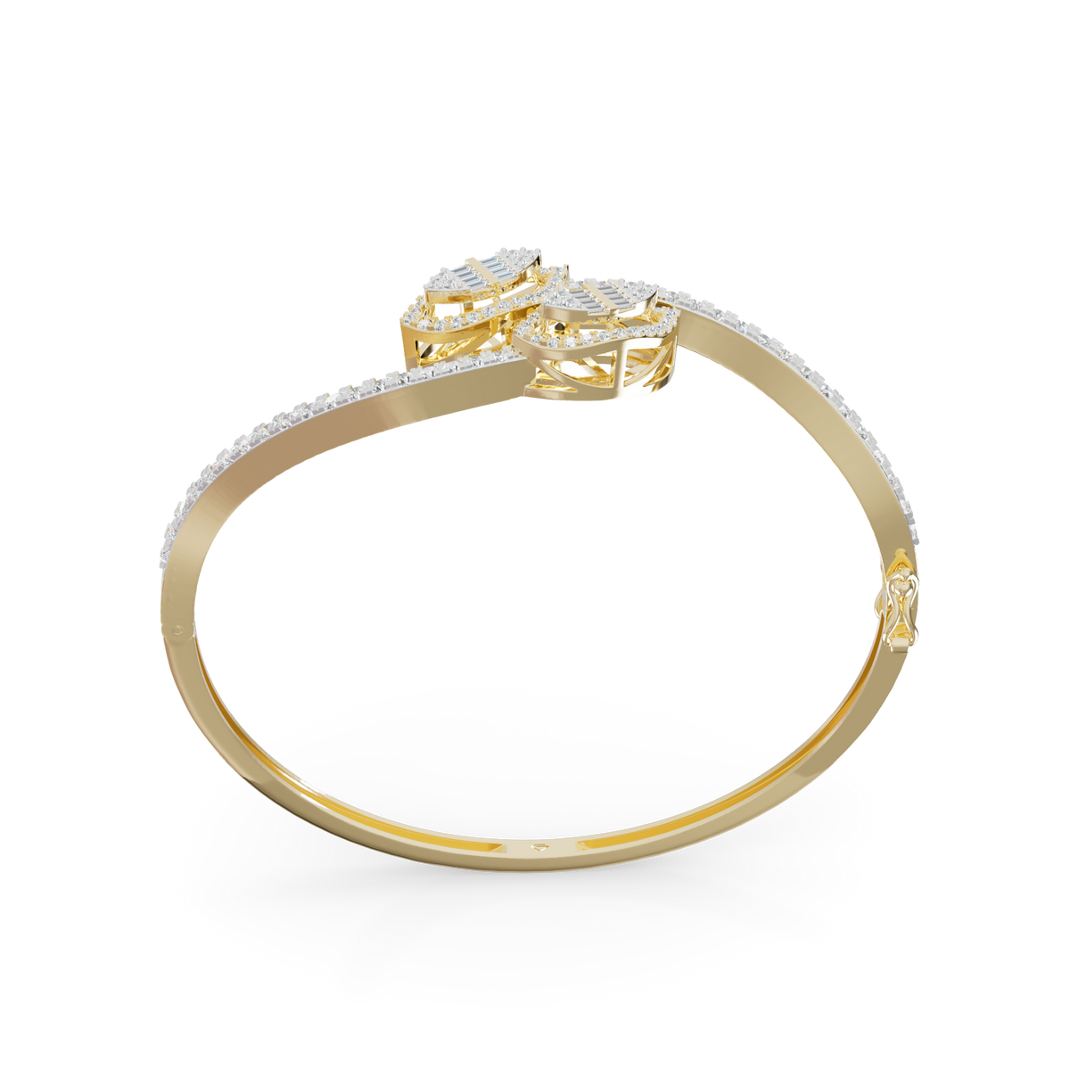Guru Jewel's Twin Leaf Diamond-Studded Open Cuff Bracelet for Her
