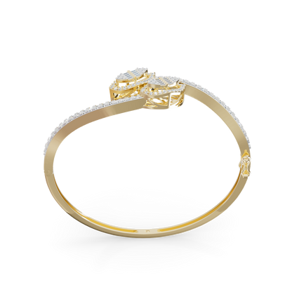 Guru Jewel's Twin Leaf Diamond-Studded Open Cuff Bracelet for Her