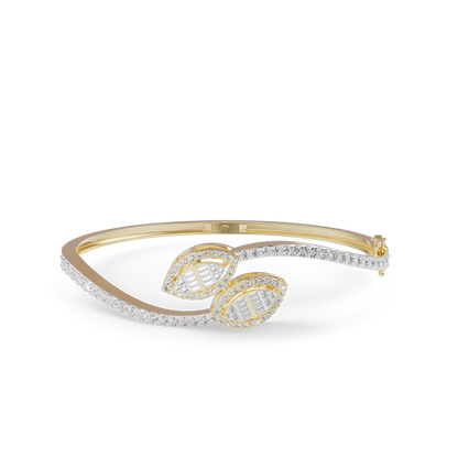 Guru Jewel's Twin Leaf Diamond-Studded Open Cuff Bracelet for Her