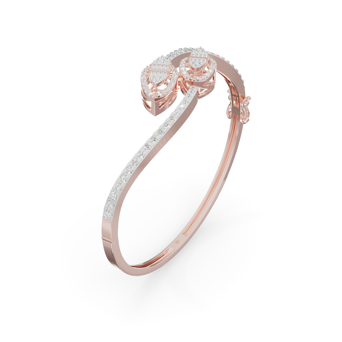 Guru Jewel's Twin Leaf Diamond-Studded Open Cuff Bracelet for Her