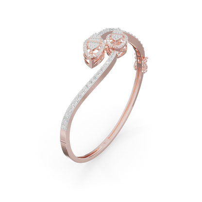 Guru Jewel's Twin Leaf Diamond-Studded Open Cuff Bracelet for Her