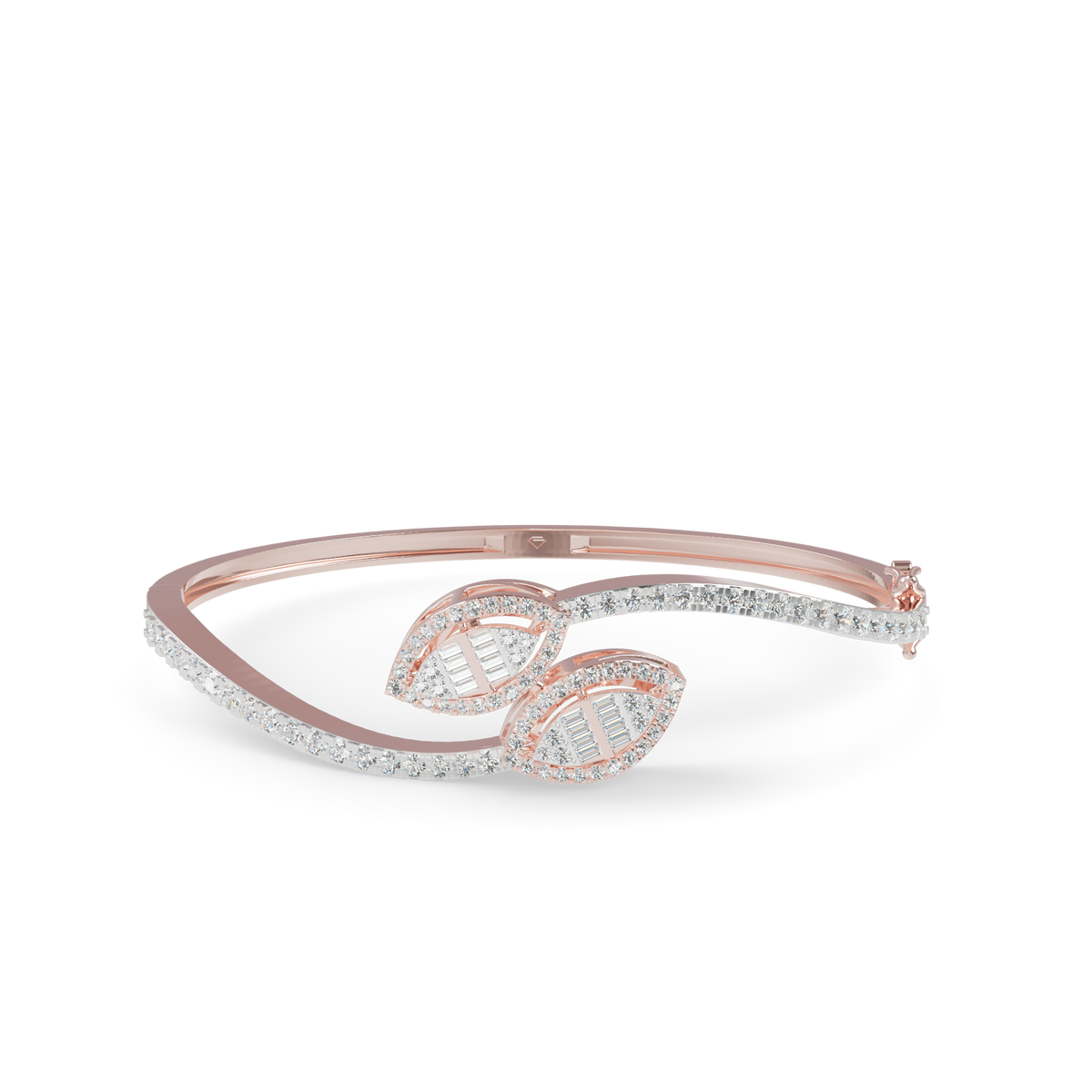 Guru Jewel's Twin Leaf Diamond-Studded Open Cuff Bracelet for Her