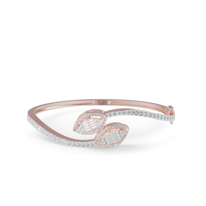 Guru Jewel's Twin Leaf Diamond-Studded Open Cuff Bracelet for Her