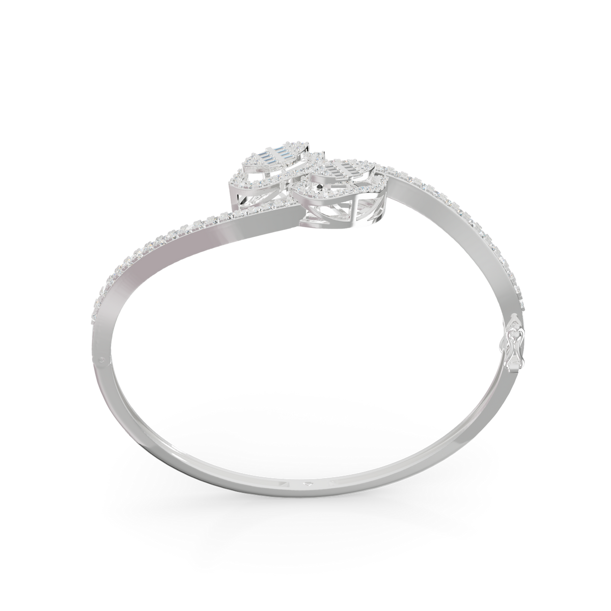 Guru Jewel's Twin Leaf Diamond-Studded Open Cuff Bracelet for Her