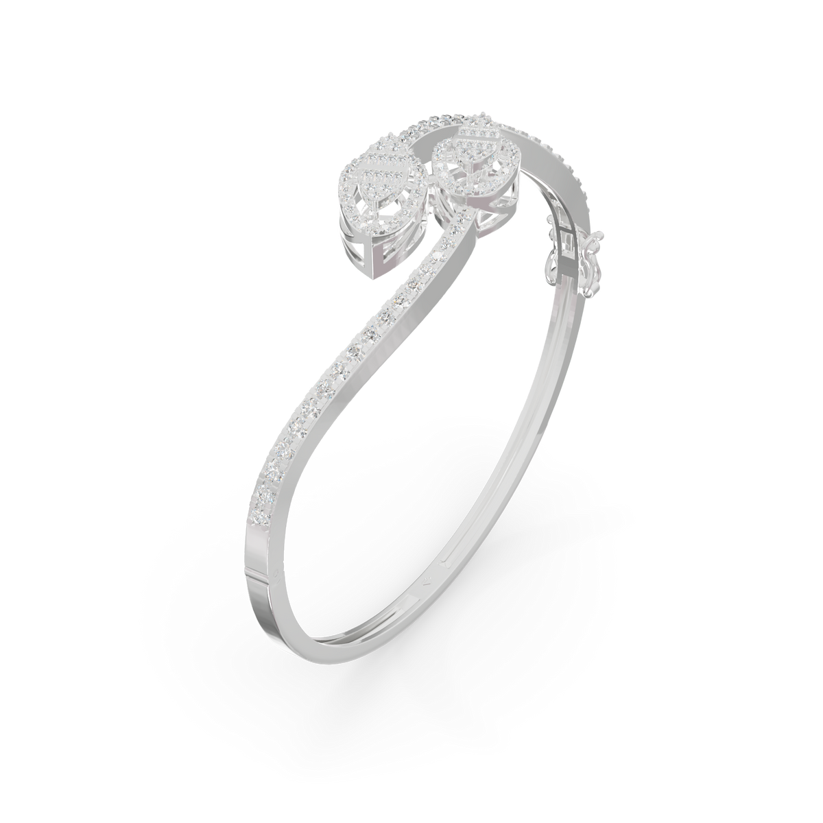 Guru Jewel's Twin Leaf Diamond-Studded Open Cuff Bracelet for Her