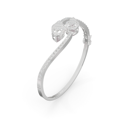 Guru Jewel's Twin Leaf Diamond-Studded Open Cuff Bracelet for Her