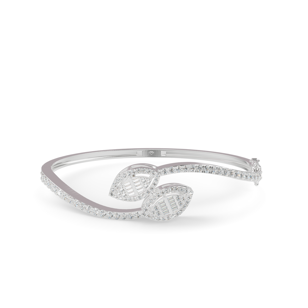 Guru Jewel's Twin Leaf Diamond-Studded Open Cuff Bracelet for Her