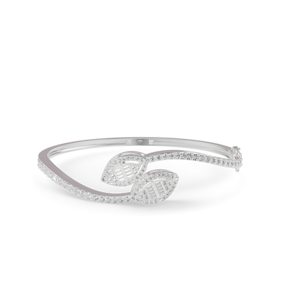 Guru Jewel's Twin Leaf Diamond-Studded Open Cuff Bracelet for Her