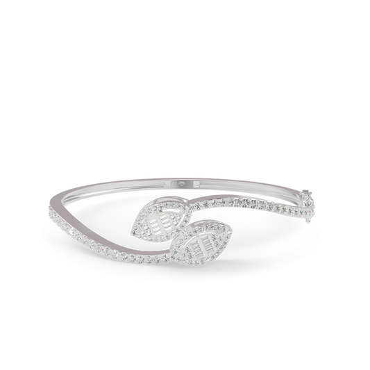 Guru Jewel's Twin Leaf Diamond-Studded Open Cuff Bracelet for Her