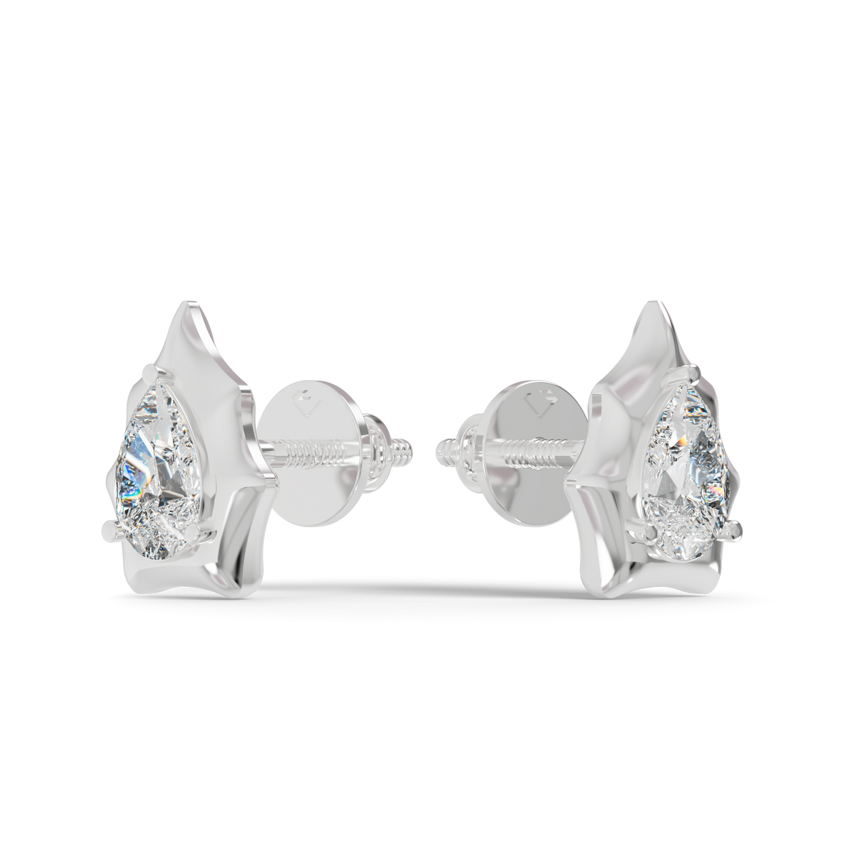 Guru Jewel's Pear Shaped Solitaire Diamond Studded In Silver Earrings For Her