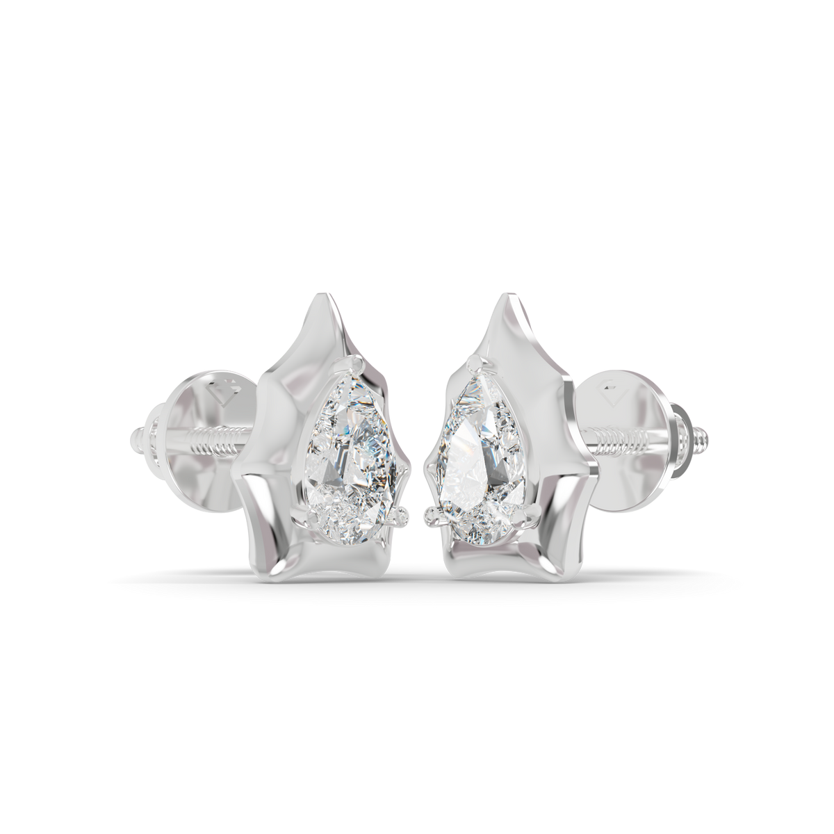 Guru Jewel's Pear Shaped Solitaire Diamond Studded In Silver Earrings For Her
