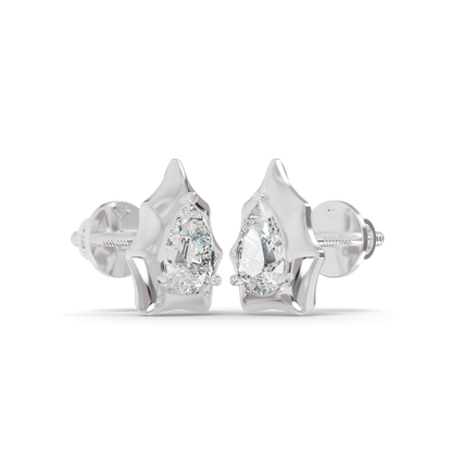 Guru Jewel's Pear Shaped Solitaire Diamond Studded In Silver Earrings For Her