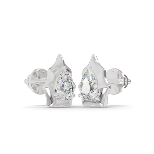 Guru Jewel's Pear Shaped Solitaire Diamond Studded In Silver Earrings For Her