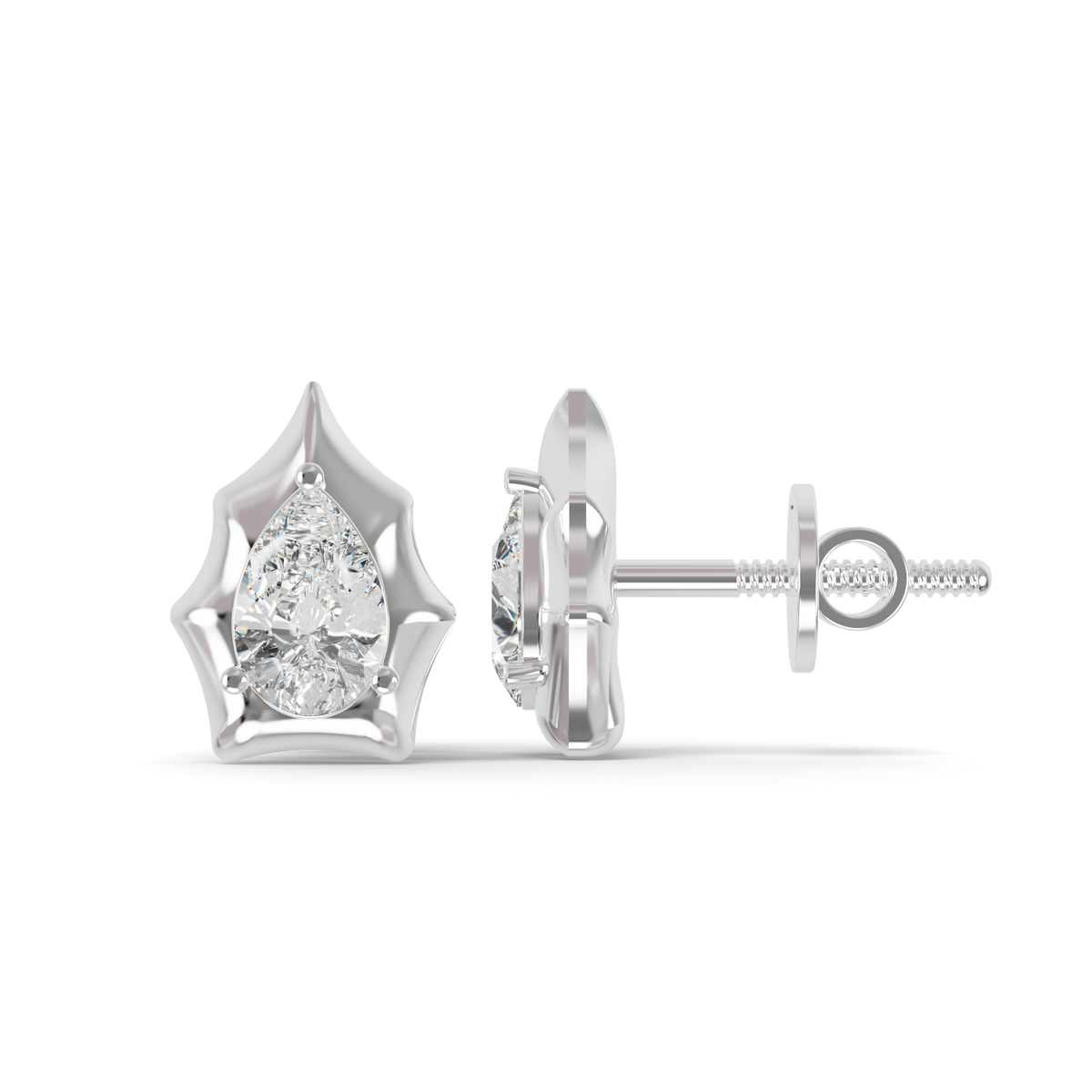 Guru Jewel's Pear Shaped Solitaire Diamond Studded In Silver Earrings For Her