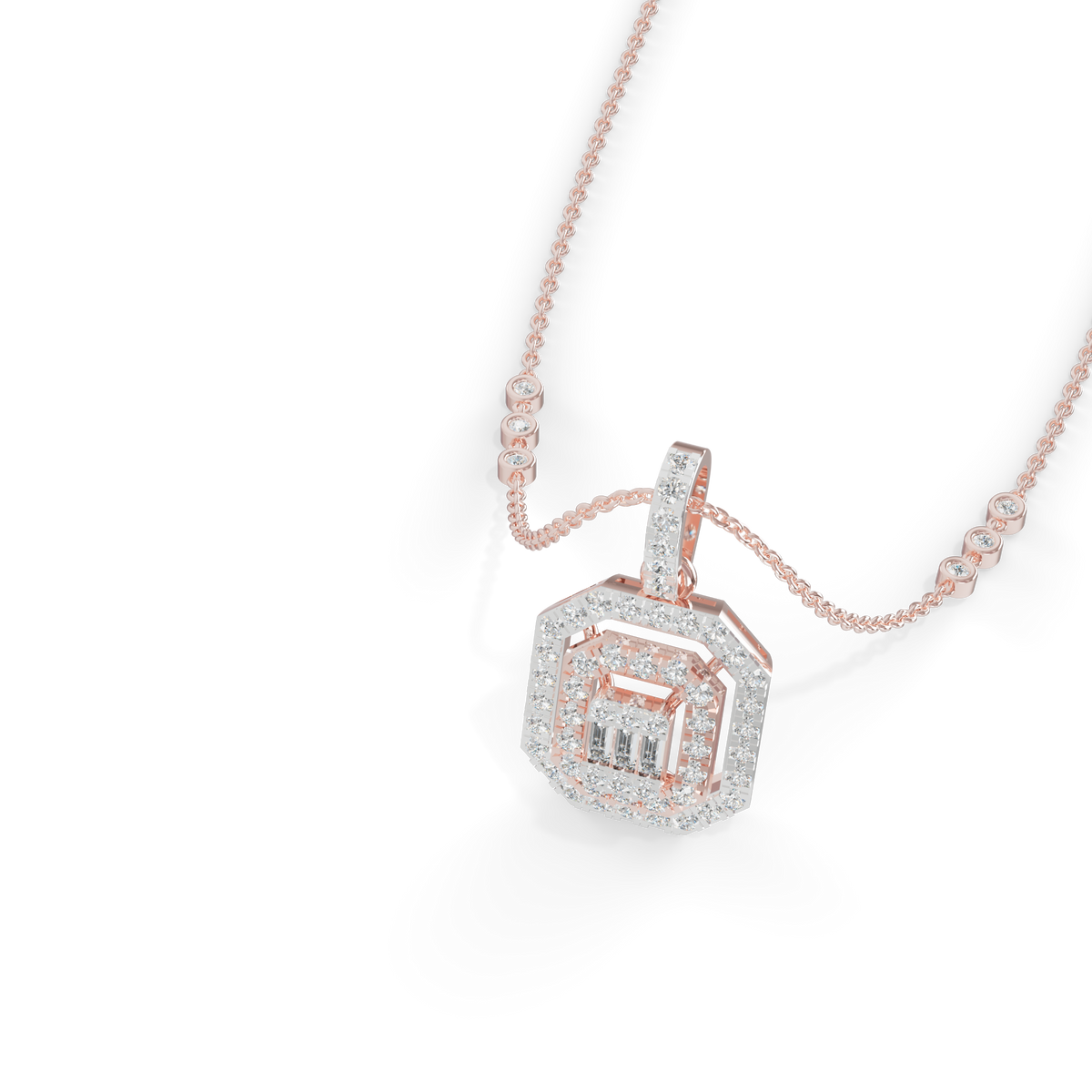 Guru Jewel's Sparkling Baguette and Pavé Accents with Chic Octagonal Geometric Pendant for Her