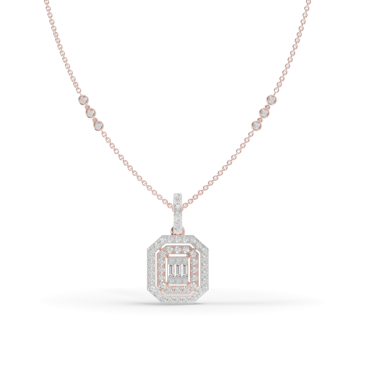 Guru Jewel's Sparkling Baguette and Pavé Accents with Chic Octagonal Geometric Pendant for Her