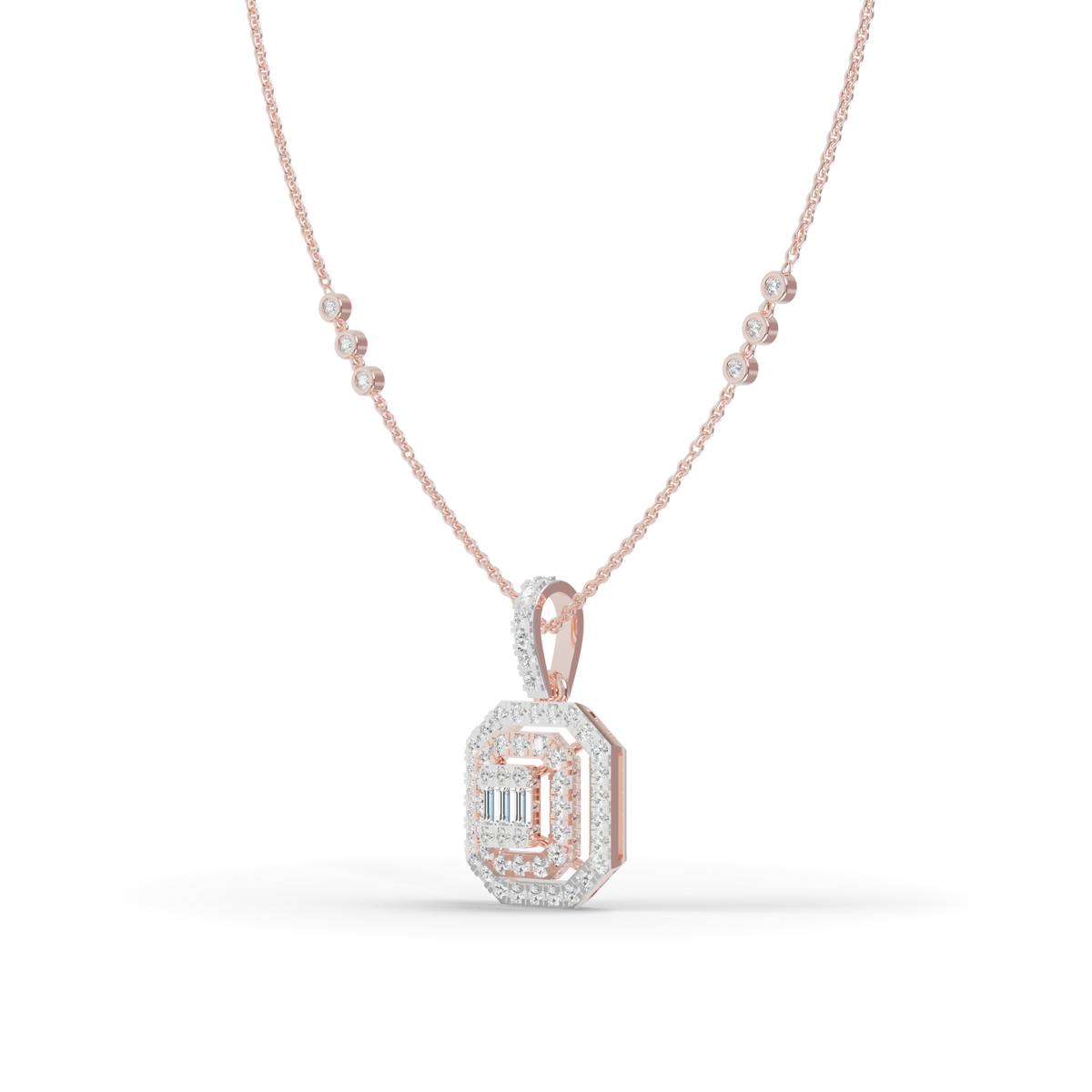 Guru Jewel's Sparkling Baguette and Pavé Accents with Chic Octagonal Geometric Pendant for Her