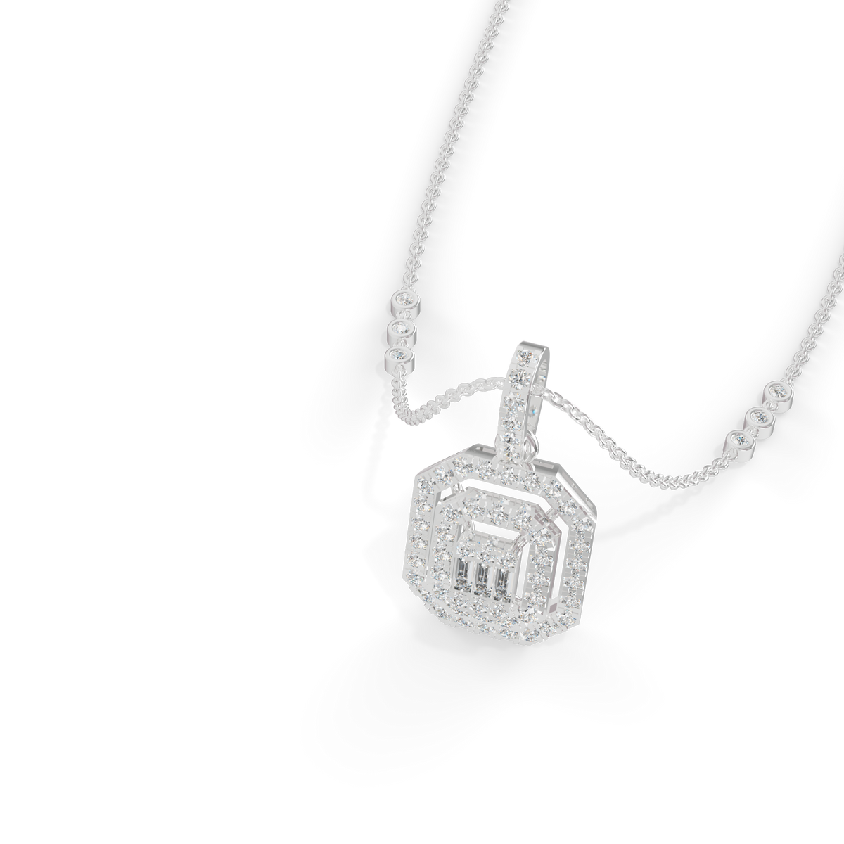 Guru Jewel's Sparkling Baguette and Pavé Accents with Chic Octagonal Geometric Pendant for Her