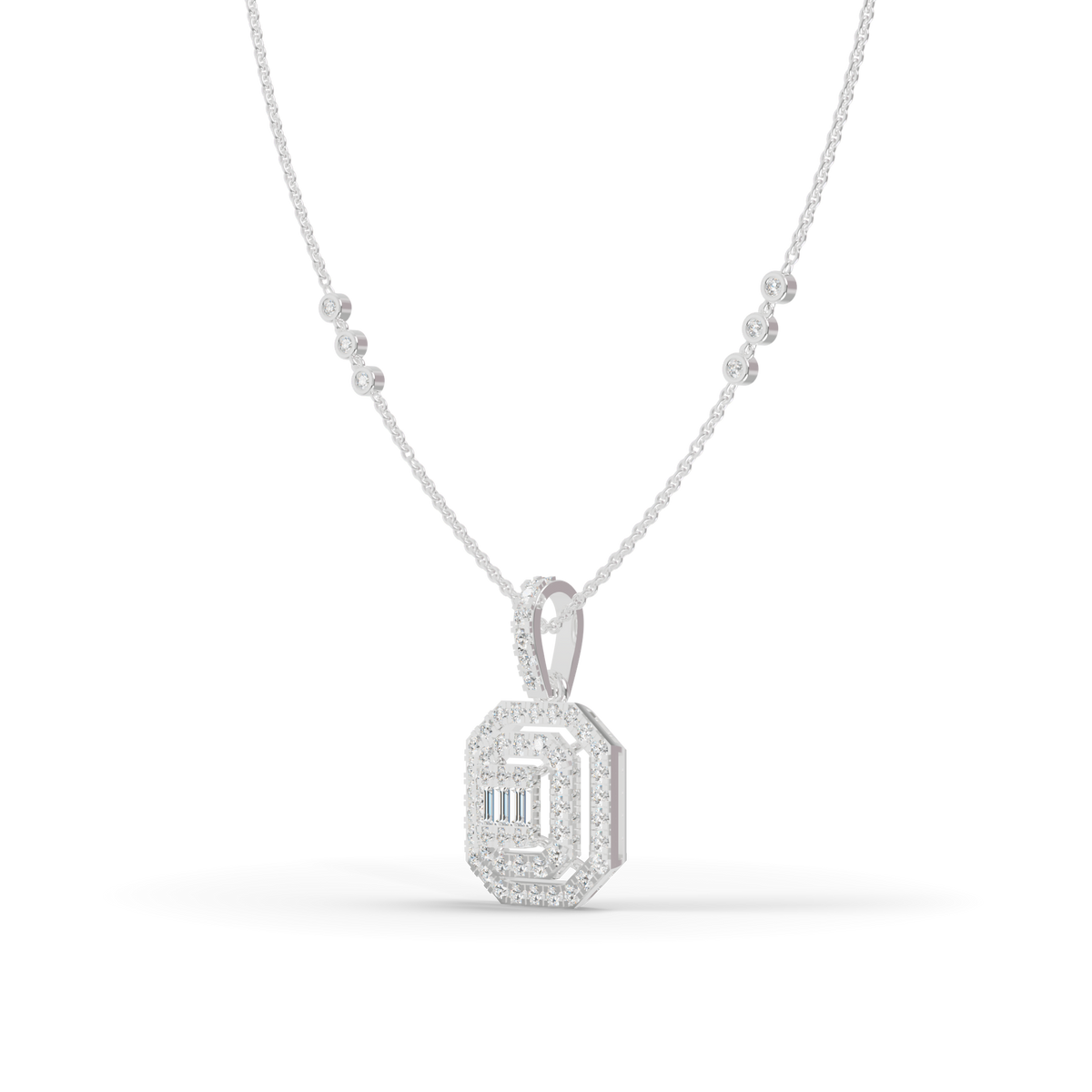 Guru Jewel's Sparkling Baguette and Pavé Accents with Chic Octagonal Geometric Pendant for Her