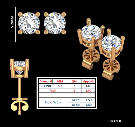 Guru Jewel's 5.00 MM Round Diamond Studded Silver Earrings For Her