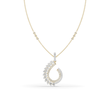 Guru Jewel's Baguette and Pavé Accents with  Chic Leaf-Pattern Pendant for Her