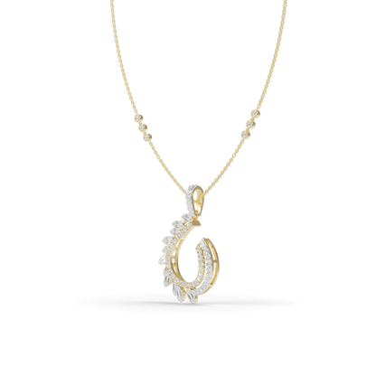 Guru Jewel's Baguette and Pavé Accents with  Chic Leaf-Pattern Pendant for Her