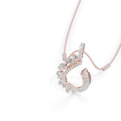 Guru Jewel's Baguette and Pavé Accents with  Chic Leaf-Pattern Pendant for Her