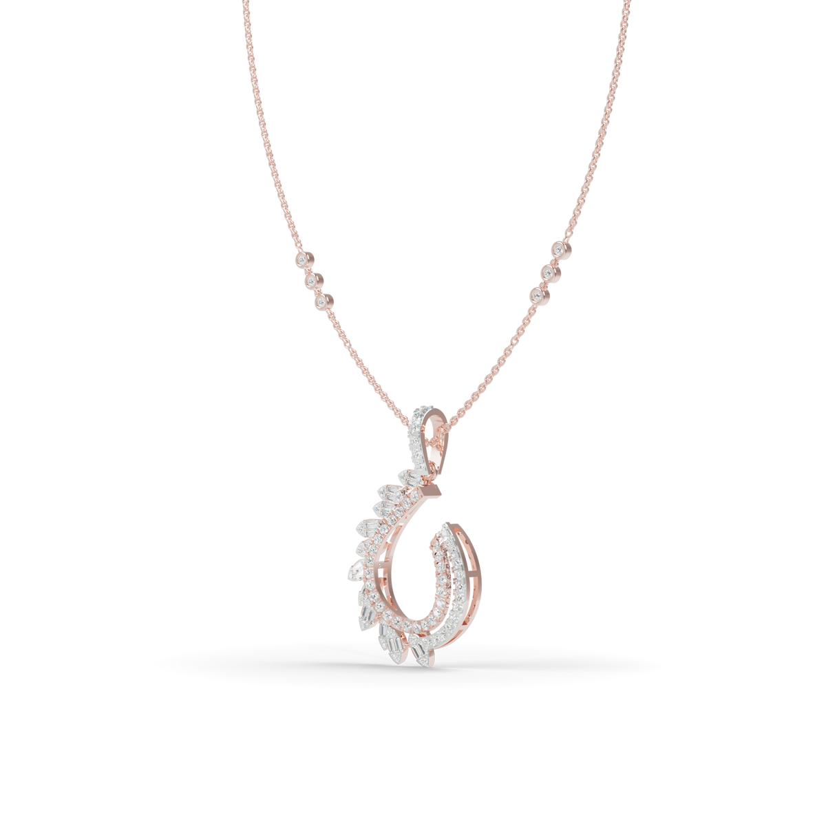 Guru Jewel's Baguette and Pavé Accents with  Chic Leaf-Pattern Pendant for Her