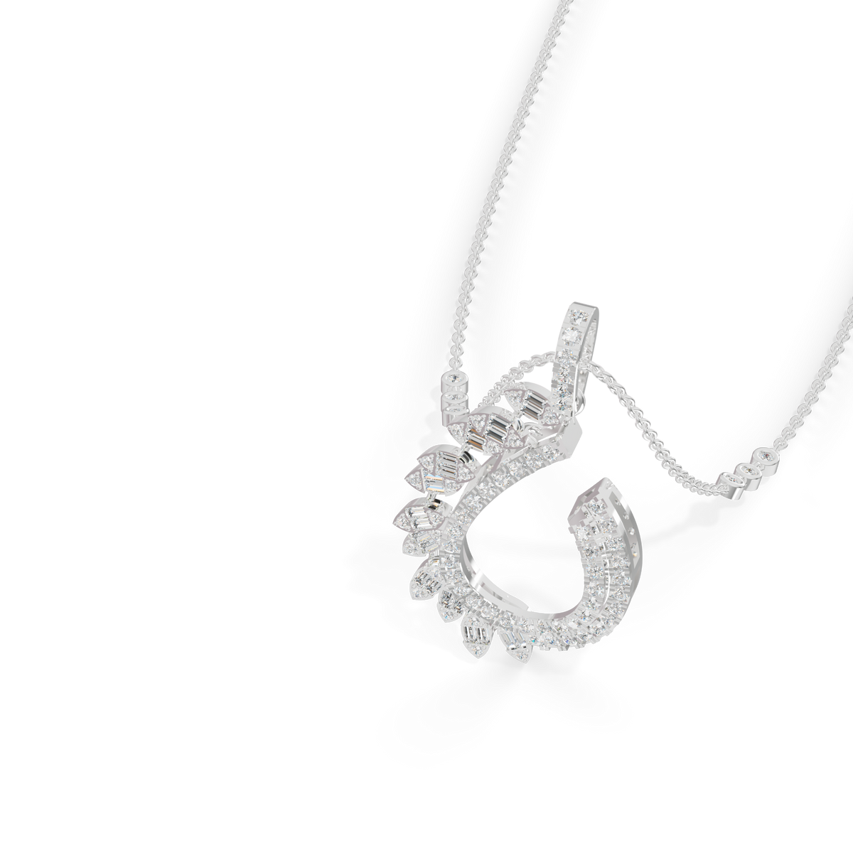 Guru Jewel's Baguette and Pavé Accents with  Chic Leaf-Pattern Pendant for Her