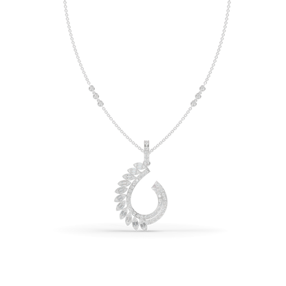 Guru Jewel's Baguette and Pavé Accents with  Chic Leaf-Pattern Pendant for Her