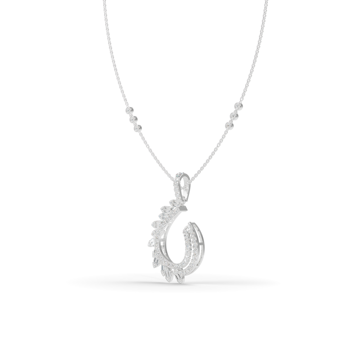Guru Jewel's Baguette and Pavé Accents with  Chic Leaf-Pattern Pendant for Her