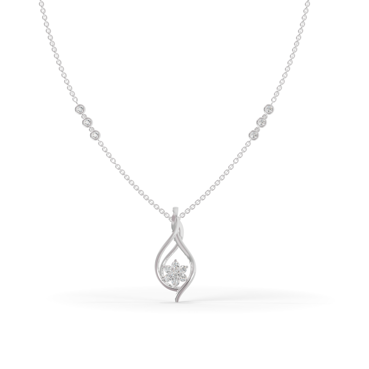 Guru Jewel's  Brilliant Stone Accents with  Charming Wavy Silver Pendant for Her