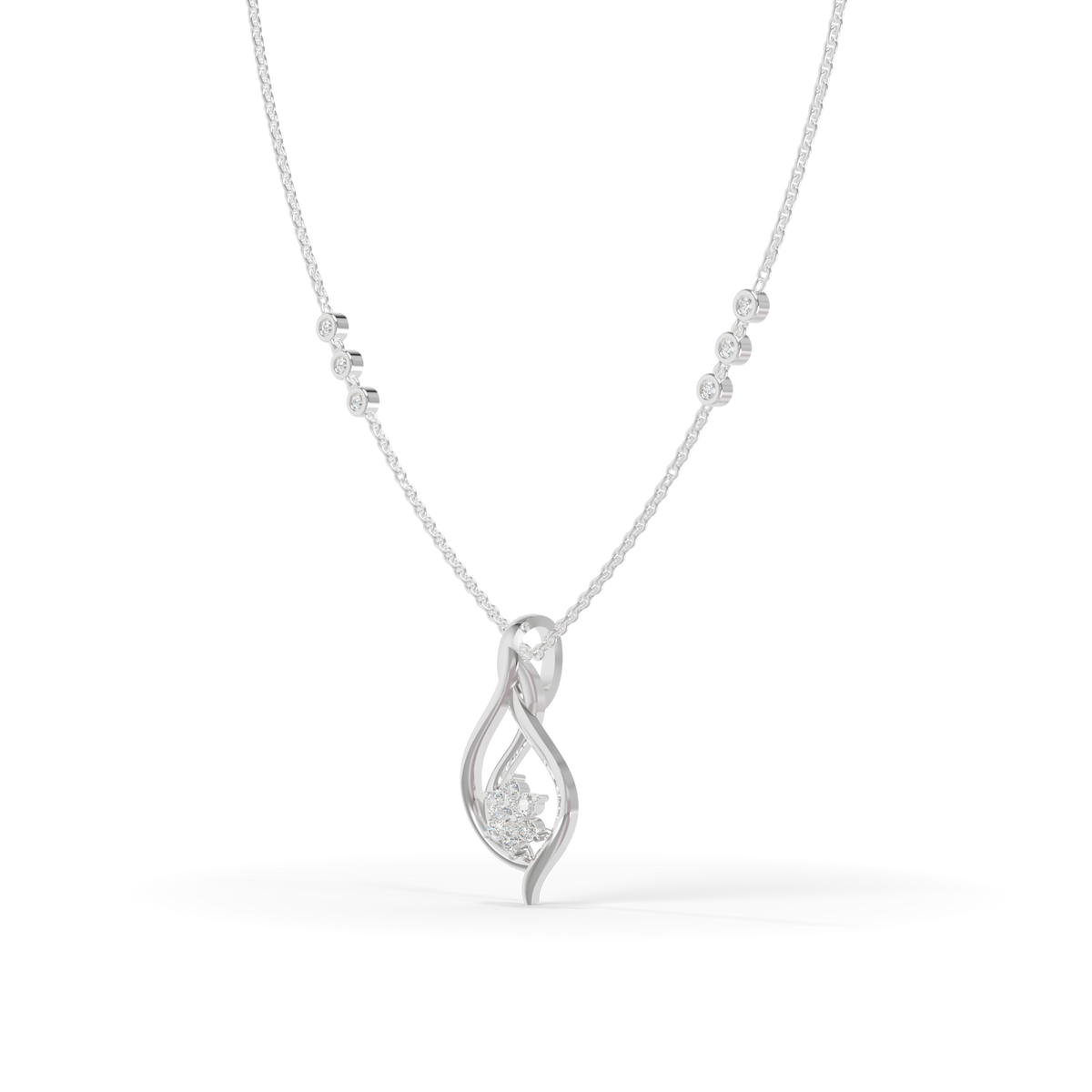 Guru Jewel's  Brilliant Stone Accents with  Charming Wavy Silver Pendant for Her