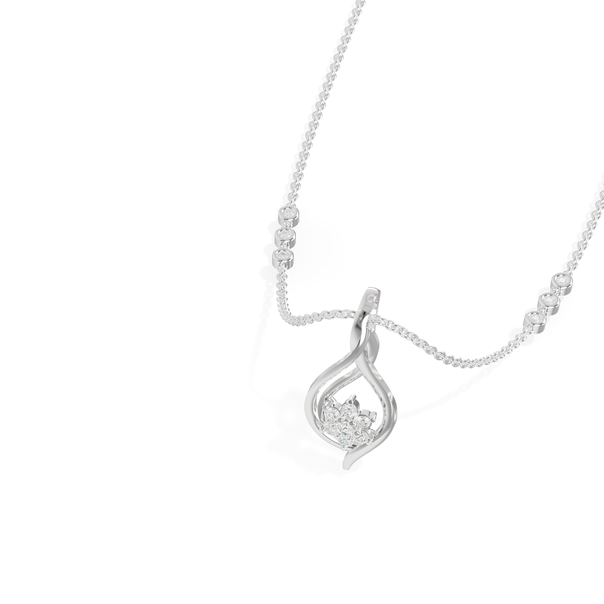 Guru Jewel's  Brilliant Stone Accents with  Charming Wavy Silver Pendant for Her
