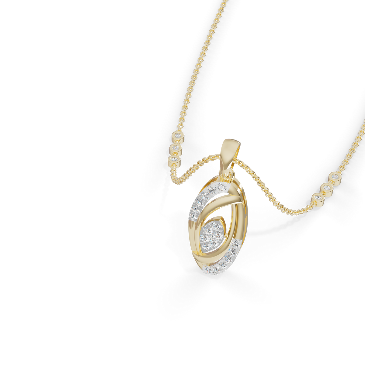 Guru Jewel's Sparkling Details with  Elegant Oval Circle Diamond Pendant Necklace for Her