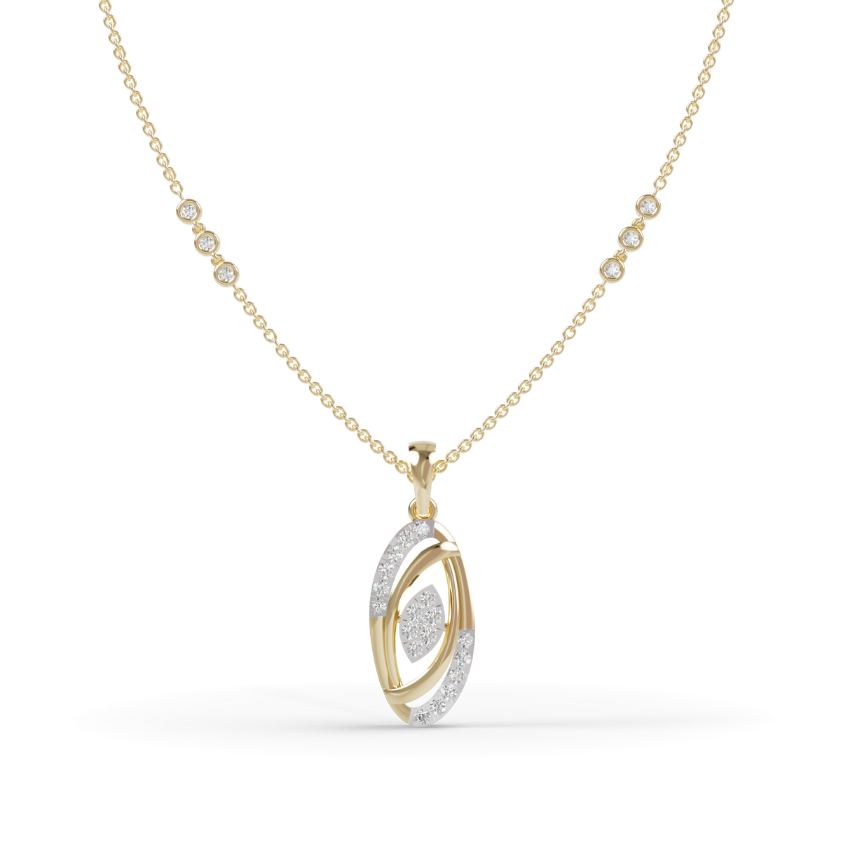 Guru Jewel's Sparkling Details with  Elegant Oval Circle Diamond Pendant Necklace for Her