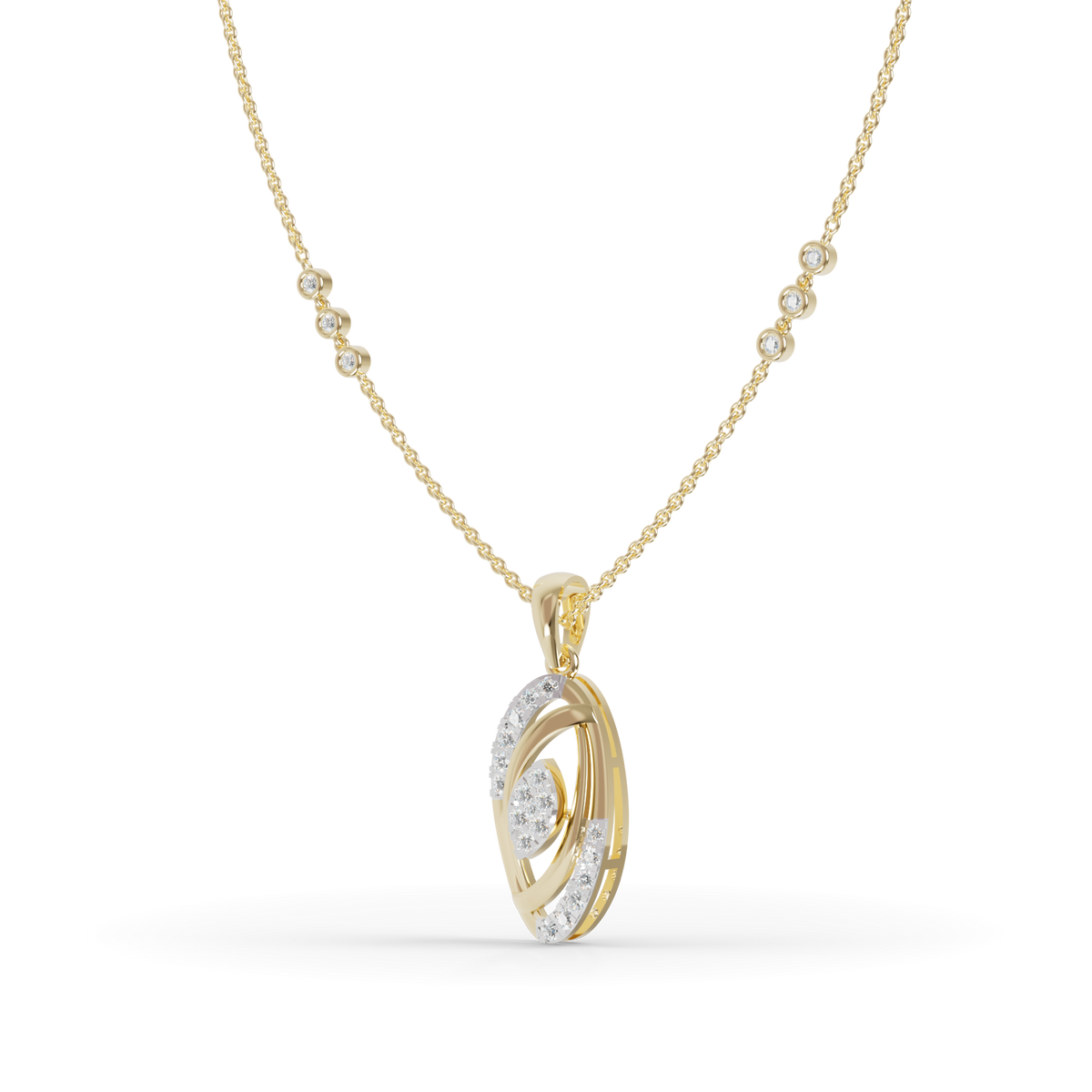 Guru Jewel's Sparkling Details with  Elegant Oval Circle Diamond Pendant Necklace for Her