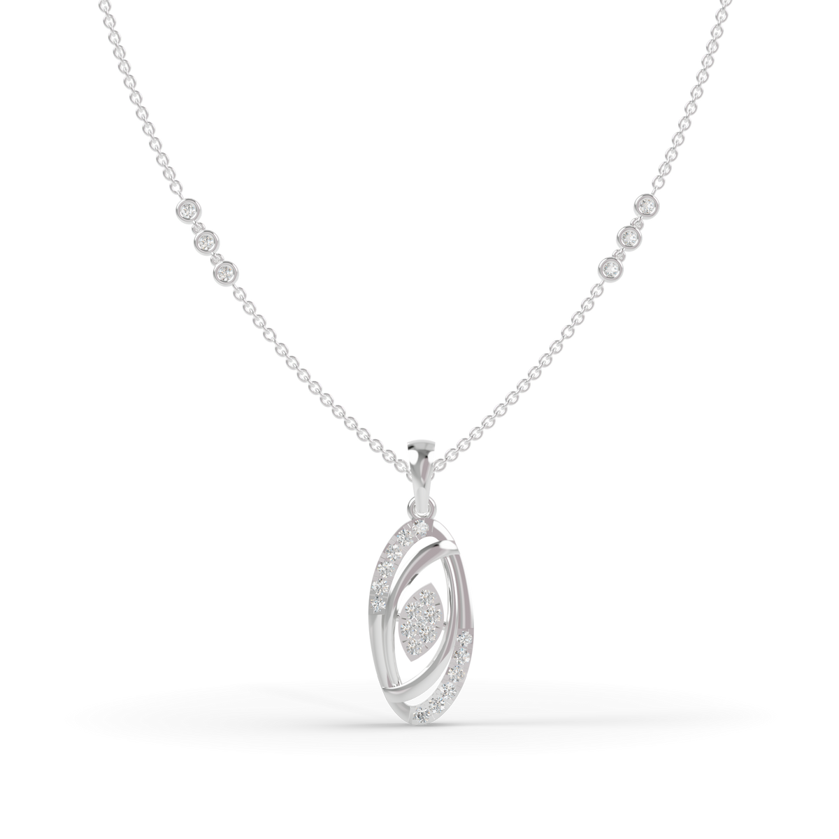 Guru Jewel's Sparkling Details with  Elegant Oval Circle Diamond Pendant Necklace for Her